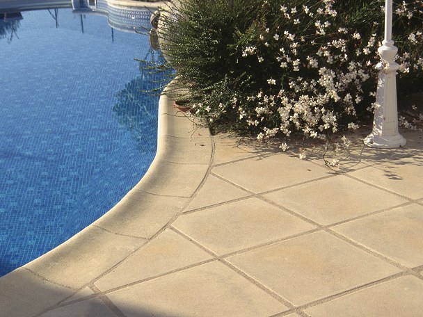 Swimming Pool Coping - Aquitaine in buff used with Atlantic paving